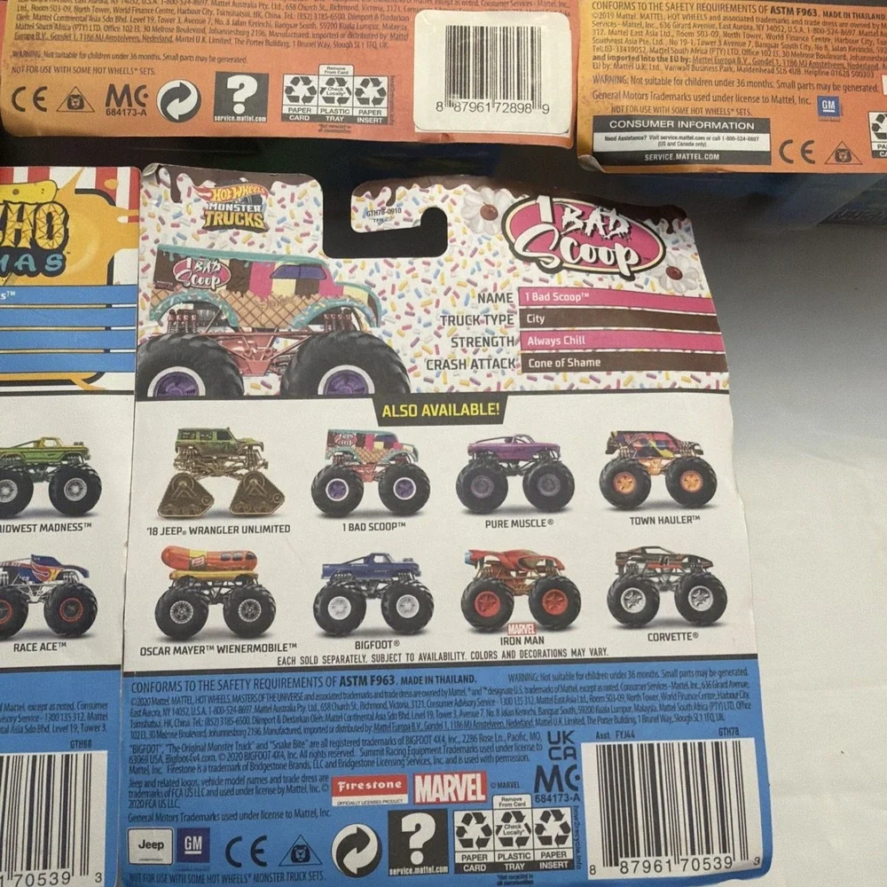 Hot Wheels Monster Trucks Lot of 5 –‎ Sriracha Nacho Camaro Cherry Scoop New!
